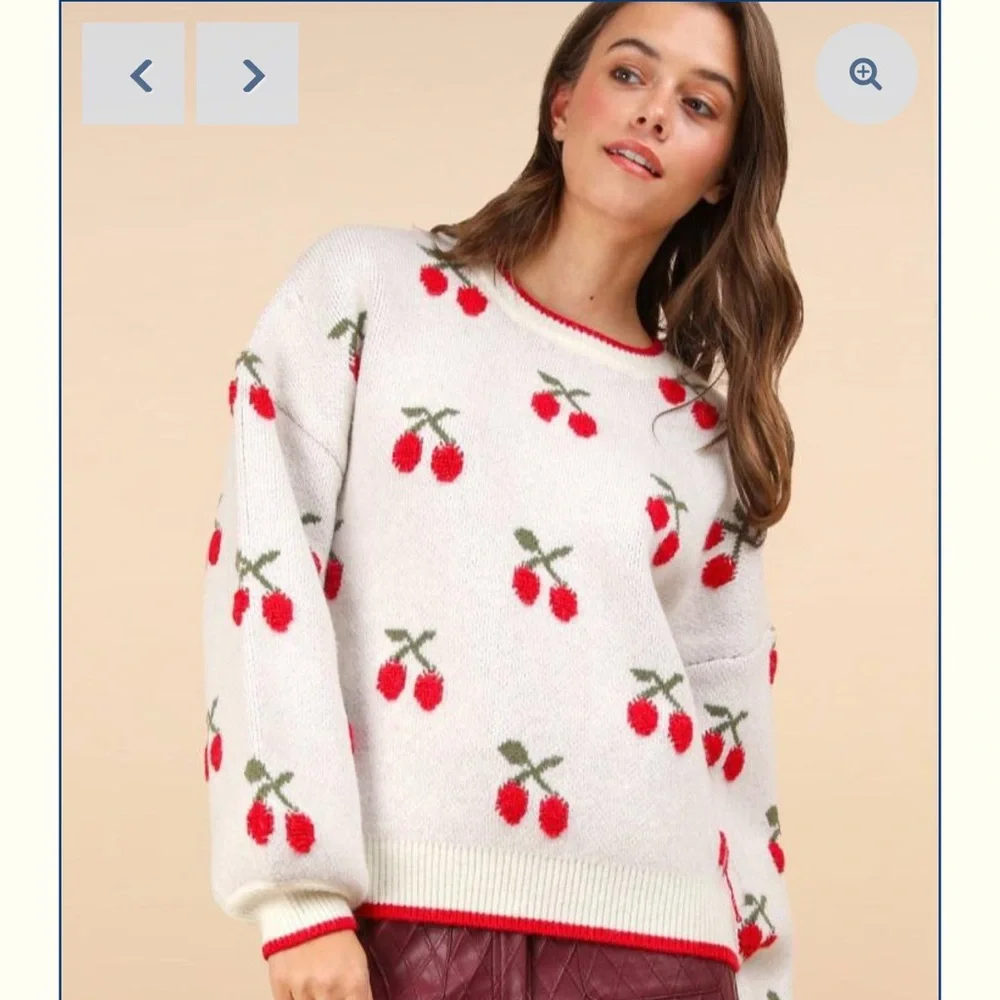 Oversized Oatmeal Cherry Knit Sweater 🍒 - Picture 3 of 4